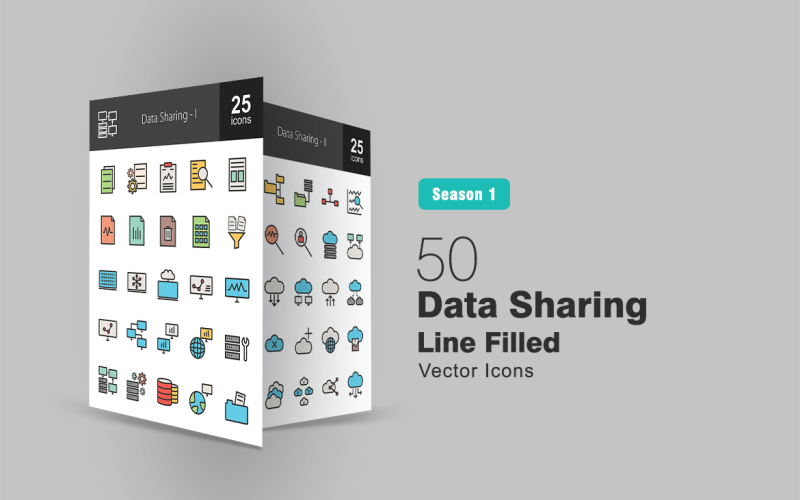 Download Набор иконок "50 Data Sharing Filled Line Icon Set" / 50 Data Sharing Filled Line Icon Set - Набор иконок на тему графика data icon sharing documents management find business charts analysis filter network cloud connection global servers file shared folders connectivity access