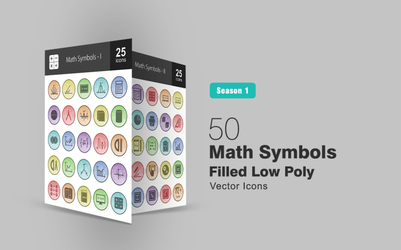 Düşük Poli Icon Set Dolu 50 Matematik Sembolü
