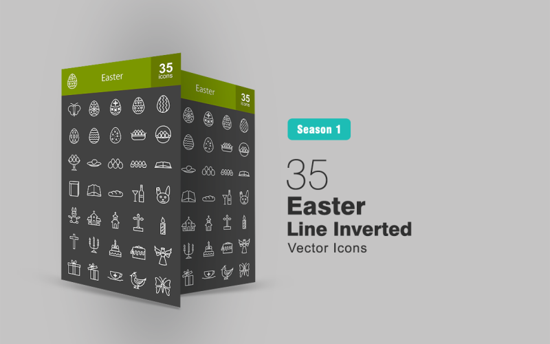 Download Набор иконок "35 Easter Line Inverted Icon Set" / 35 Easter Line Inverted Icon Set - Набор иконок на тему графика book icon bunny easter butterfly egg candle rabbit decoration celebration chicken church christian angel drinks present eggs basket iconbunny flat