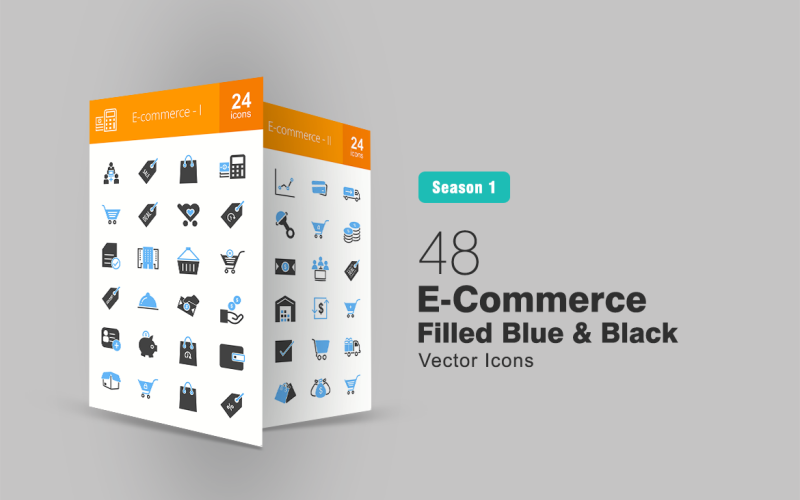 Download Набор иконок "48 Ecommerce Filled Blue & Black Icon Set" / 48 Ecommerce Filled Blue & Black Icon Set - Набор иконок на тему графика ecommerce icon online shopping marketing shop cart cash monetary money currency savings statistics coins store transaction discount order iconbunny flat