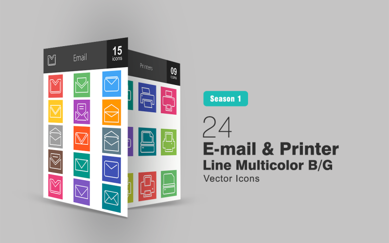 Download Набор иконок "26 Email & Printer Line Multicolor B/G Icon Set" / 26 Email & Printer Line Multicolor B/G Icon Set - Набор иконок на тему графика email icon printer address book communication document data transfer envelope file hardware information machine paper ink print out printing press