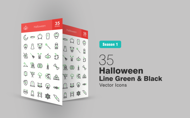 35 Halloween lijn groen en zwart pictogramserie
