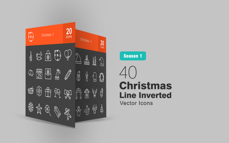 40 Invertiertes Icon-Set für die Weihnachtslinie