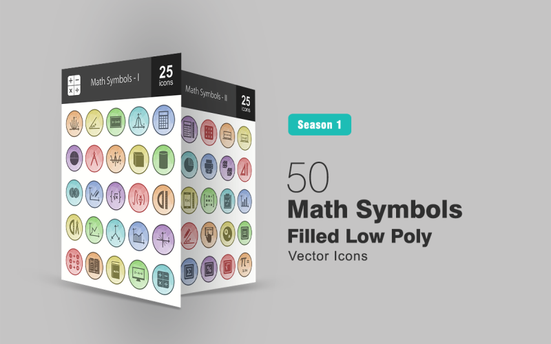 Download Набор иконок "50 Math Symbols Filled Low Poly Icon Set" / 50 Math Symbols Filled Low Poly Icon Set - Набор иконок на тему графика math,icon,symbols,algebra,angle,arithmetic,graph,circle,compass,cube,cylinder,formula,geometry,integral,logic,book,measurement,number,calculation,pie