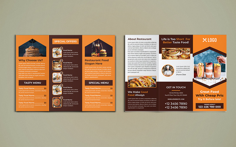 Download Фирменный стиль "Restaurant Trifold Brochure - Corporate Identity Template" / Restaurant Trifold Brochure - Corporate Identity Template - Фирменный стиль на тему графика trifold,tri-fold,trifoldbrochure,tri,brochuredesign,a4,a4brochure,print-ready,psd,template,professional,creative,restaurant,food,menu,fastfood,cafe,coffee,pizza