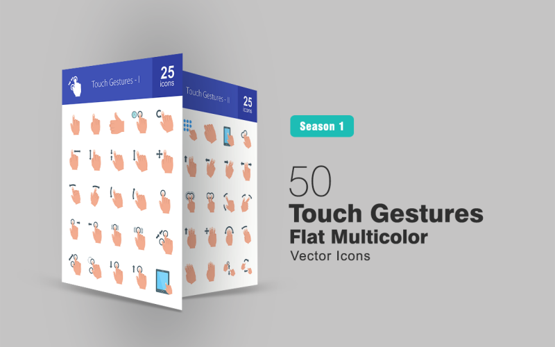 50 сенсорних жестів плоских багатобарвної Icon Set