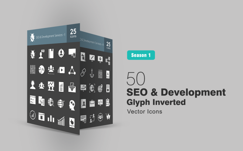 Download Набор иконок "50 SEO & Development Glyph Inverted Icon Set" / 50 SEO & Development Glyph Inverted Icon Set - Набор иконок на тему графика seo icon development services blog responsive design competitor analysis related content email marketing customer support mobile application game developing monitoring