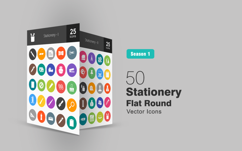 Download Набор иконок "50 Stationery Flat Round Icon Set" / 50 Stationery Flat Round Icon Set - Набор иконок на тему графика stationery icon pencil eraser sharpener pen card tape stapler ink scissors notebook scale paper clip test tube paint brush magnifying