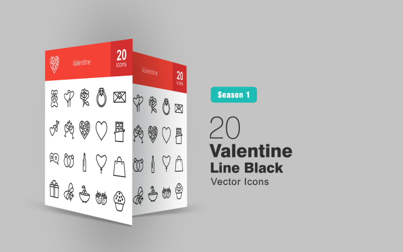 20 Valentine Line Ikonuppsättning