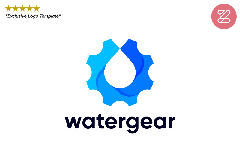 Download Шаблон логотипа "WATERGEAR Logo Template" / WATERGEAR Logo Template - Шаблон логотипа на тему графика water machine industrial gear drop oil fuel organic blue modern clever colorful playful elegant minimalist flat app icon