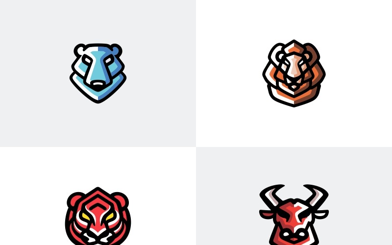 Download Шаблон логотипа "Wild Animals Pack Logo Template" / Wild Animals Pack Logo Template - Шаблон логотипа на тему графика animals brand bull logo character finance financial flat gym icon lion mascot pack minimal sport static technology tiger panther deer