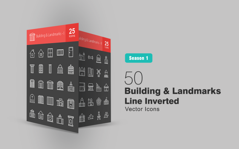 Download Набор иконок "50 Buildings & Landmarks Line Inverted Icon Set" / 50 Buildings & Landmarks Line Inverted Icon Set - Набор иконок на тему графика building icons landmarks icon house tower school hospital bank library university church hotel museum police station bridge eifel office lighthouse