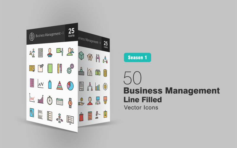 Download Набор иконок "50 Business Management Filled Line Icon Set" / 50 Business Management Filled Line Icon Set - Набор иконок на тему графика business icon management user job opening settings graph timer cash tasks flowchart client connected team payment launch configurations employees iconbunny