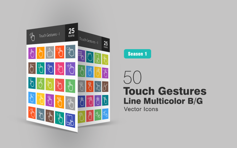 50 gestos táctiles línea multicolor conjunto de iconos B / G