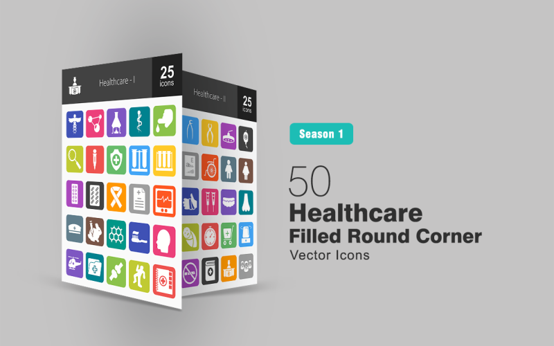 Download Набор иконок "50 Healthcare Filled Round Corner Icon Set" / 50 Healthcare Filled Round Corner Icon Set - Набор иконок на тему графика healthcare icon medical sign blood sample magnifying glass chemistry experiment human face records patient dentist wheelchair baby siren ambulance doctor