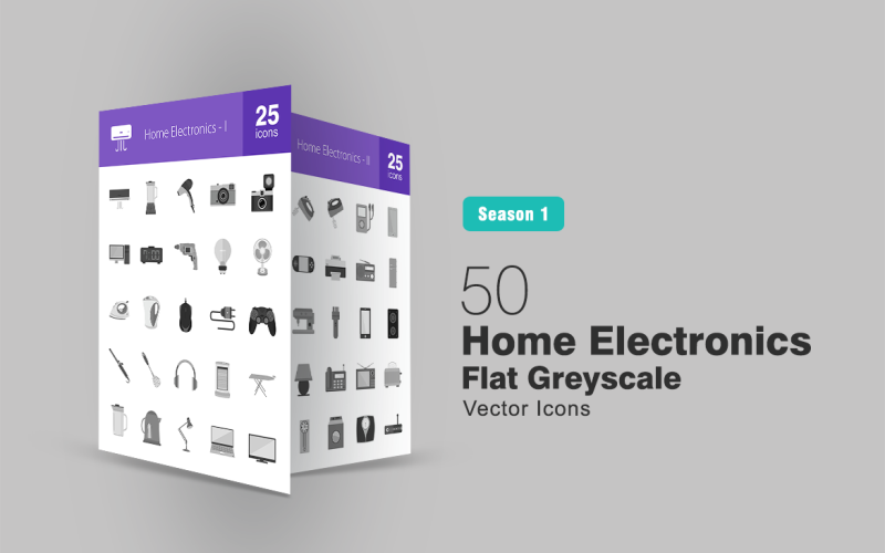 Download Набор иконок "50 Home Electronics Flat Greyscale Icon Set" / 50 Home Electronics Flat Greyscale Icon Set - Набор иконок на тему графика electronics icon home air conditioner mixer refrigerator computer iron microwave telephone blender camera laptop speaker toaster radio television playstation iconbunny