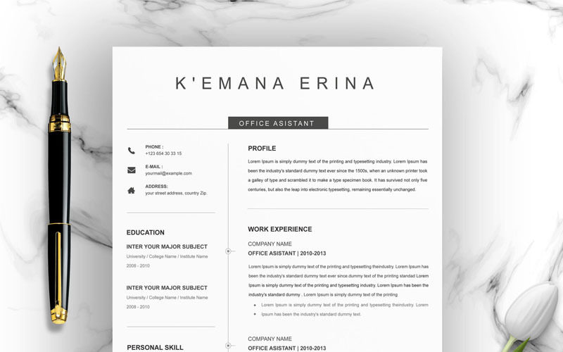 Download Резюме "Kemana Resume Template" / Kemana Resume Template - Резюме на тему графика resume 2 page clean cv cover letter design template illustrator eps mac pages microsoft word modern photoshop psd professional