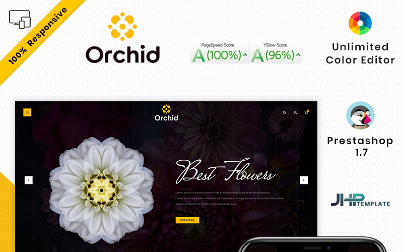 Téma PrestaShop s orchidejovými květinami