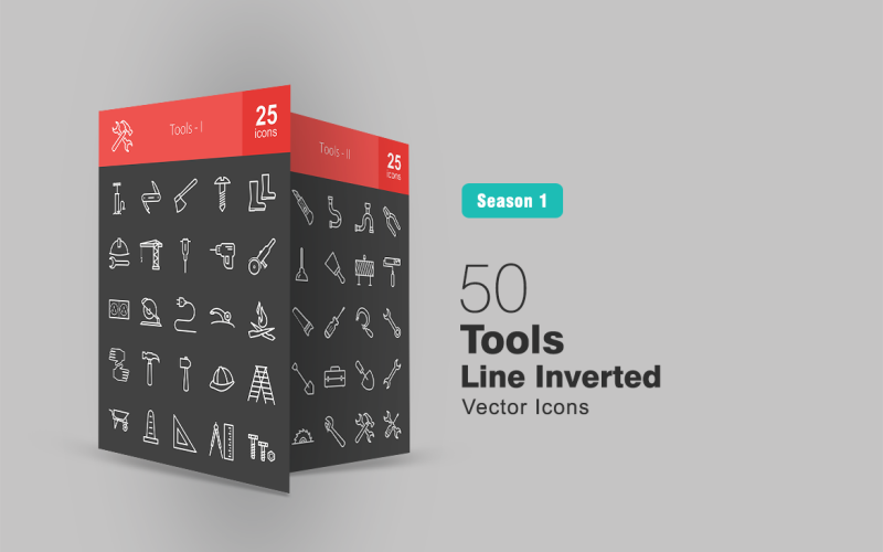 Download Набор иконок "50 Tools Line Inverted Icon Set" / 50 Tools Line Inverted Icon Set - Набор иконок на тему графика tools icon knife axe nut and bolt construction crane machine driller electric plug wire tap flame gloves hammer hat ladder