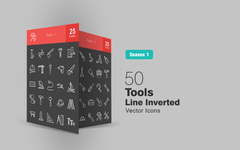 50 Tools Line Inverted Icon Set
