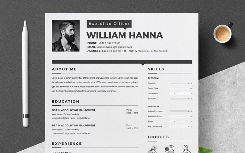 Download Резюме "William Resume Template" / William Resume Template - Резюме на тему графика resume 2 page clean cv cover letter design template illustrator eps mac pages microsoft word modern photoshop psd professional