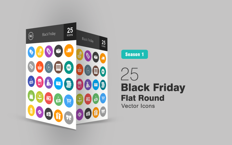 25 Black Friday Flat Round Icon Set
