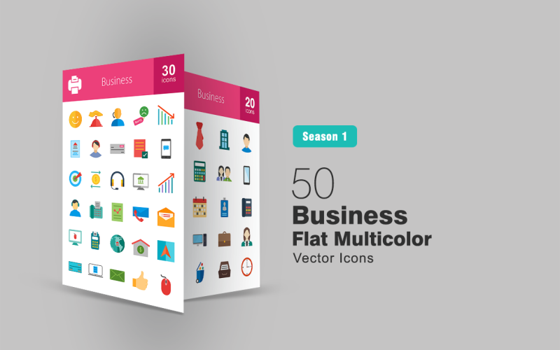 Download Набор иконок "50 Business Flat Multicolor Icon Set" / 50 Business Flat Multicolor Icon Set - Набор иконок на тему графика account,icon,address,book,business,finance,customer,contacts,dealing,transaction,calendar,computer,calculation,support,economy,tag,internet,banking,clock,office