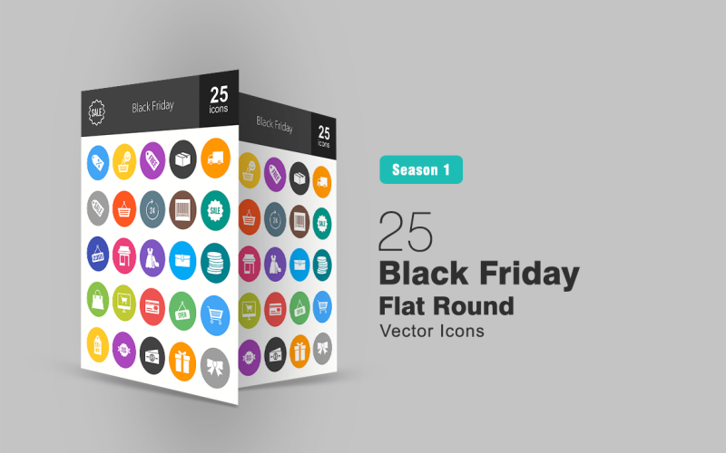 25 conjunto de iconos redondos planos de viernes negro