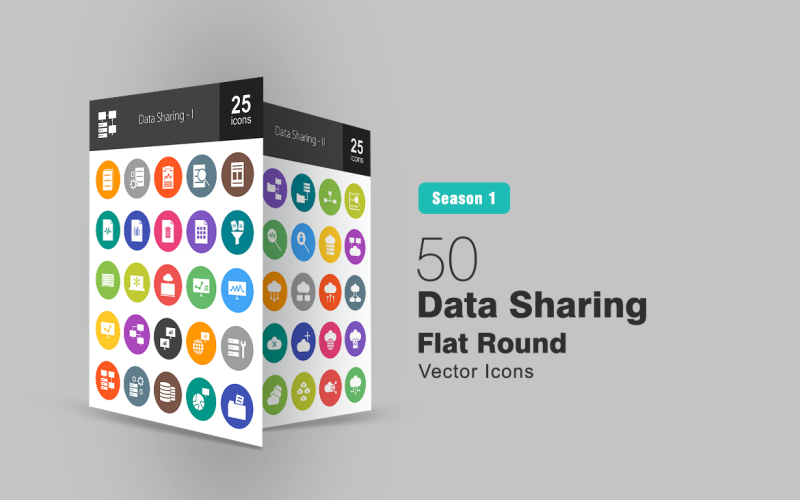 Download Набор иконок "50 Data Sharing Flat Round Icon Set" / 50 Data Sharing Flat Round Icon Set - Набор иконок на тему графика data icon sharing documents management find business charts analysis filter network cloud connection global servers file shared folders connectivity access