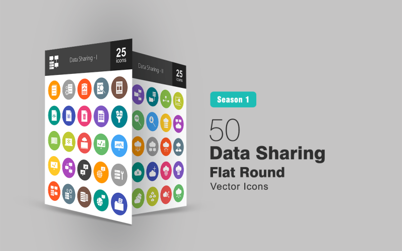 50 datos compartidos plano redondo conjunto de iconos