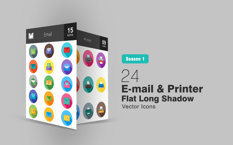 Download Набор иконок "26 Email & Printer Flat Long Shadow Icon Set" / 26 Email & Printer Flat Long Shadow Icon Set - Набор иконок на тему графика email icon printer address book communication document data transfer envelope file hardware information machine paper ink print out printing press
