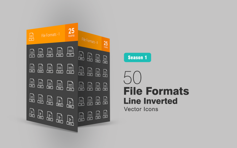 Download Набор иконок "50 File Formats Line Inverted Icon Set" / 50 File Formats Line Inverted Icon Set - Набор иконок на тему графика files icon ai png jpg mp3 doc txt xls pdf css htm rss js psd xml avi eps iconbunny flat