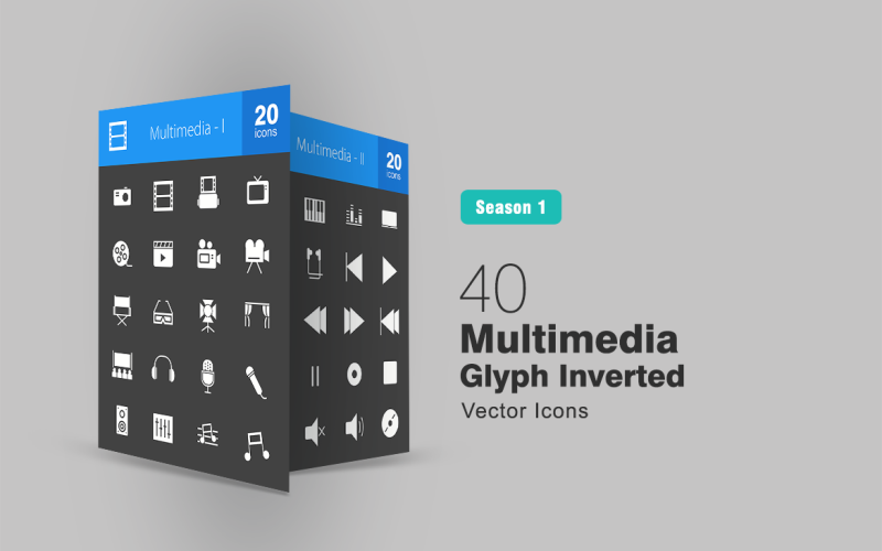 40 Multimedia-Glyphe invertiertes Icon-Set