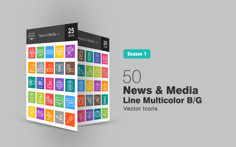 50 News & Media Line Multicolor B / G Ikonuppsättning