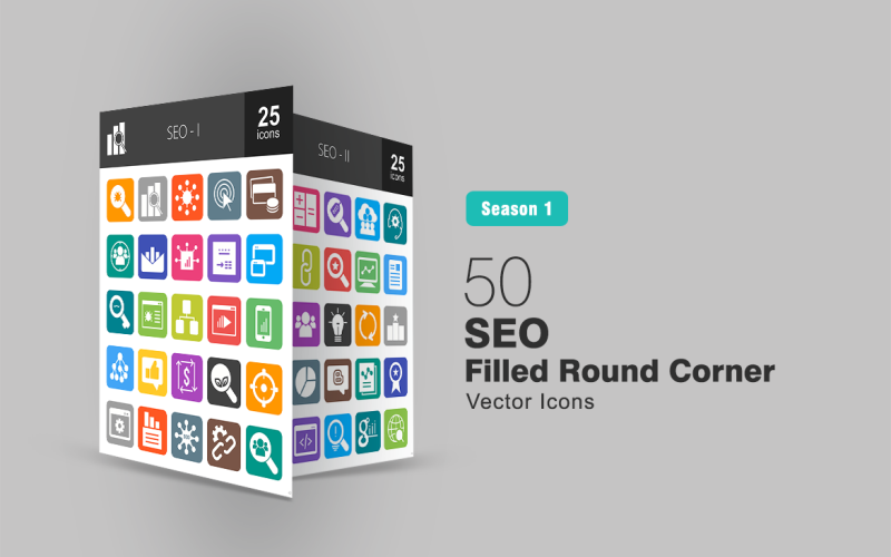 Download Набор иконок "50 SEO Filled Round Corner Icon Set" / 50 SEO Filled Round Corner Icon Set - Набор иконок на тему графика advertising icon analysis seo marketing optimization link building search engine web blog computing consultation digital statistics target technology crawler iconbunny