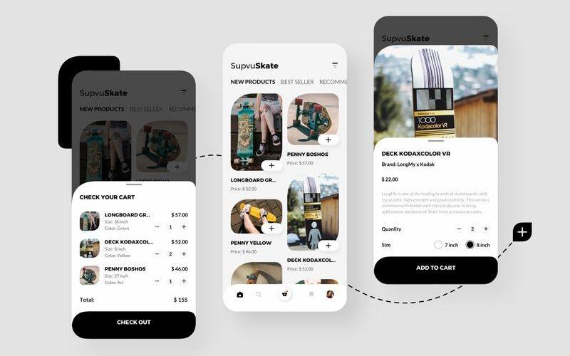 Šablona náčrtu mobilního uživatelského rozhraní SupvuSkate Shoping