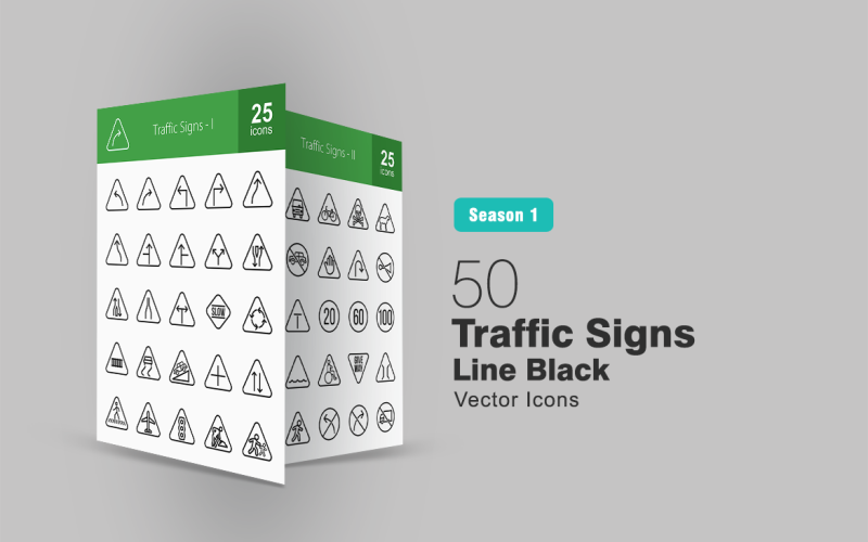 Download Набор иконок "50 Traffic Signs Line Icon Set" / 50 Traffic Signs Line Icon Set - Набор иконок на тему графика traffic icon signs curve turn signal bend lane horn danger sign give way stop railway dead end bridge speed limit
