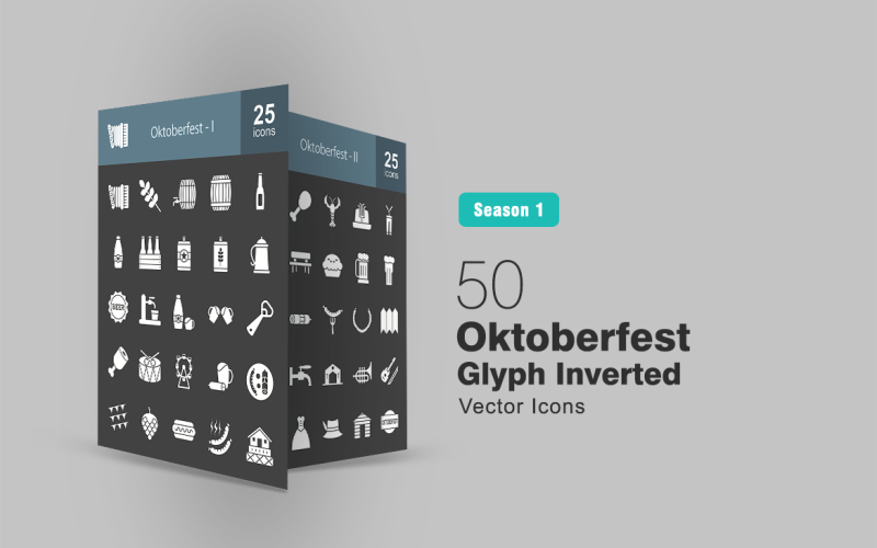 50 zestaw ikon odwróconych glifów Oktoberfest