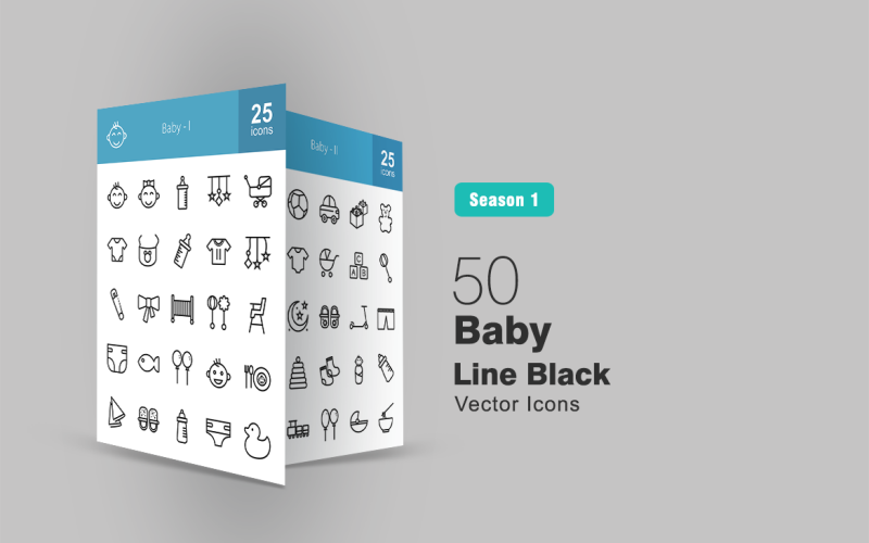 Download Набор иконок "50 Baby Line Icon Set" / 50 Baby Line Icon Set - Набор иконок на тему графика baby icon boy girl feeder stroller bib milk bottle toy pin ribbon cot diaper balloon napkins duckling horse ball iconbunny