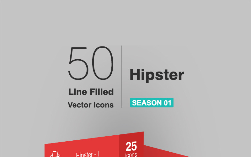 50 conjunto de iconos de línea llena de hipster