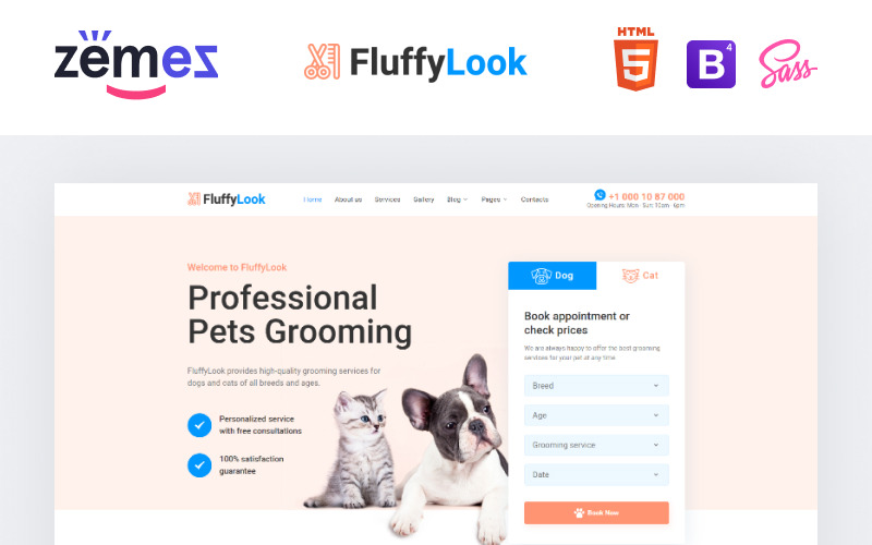 FluffyLook - Website-Vorlage für den Tierpflegesalon