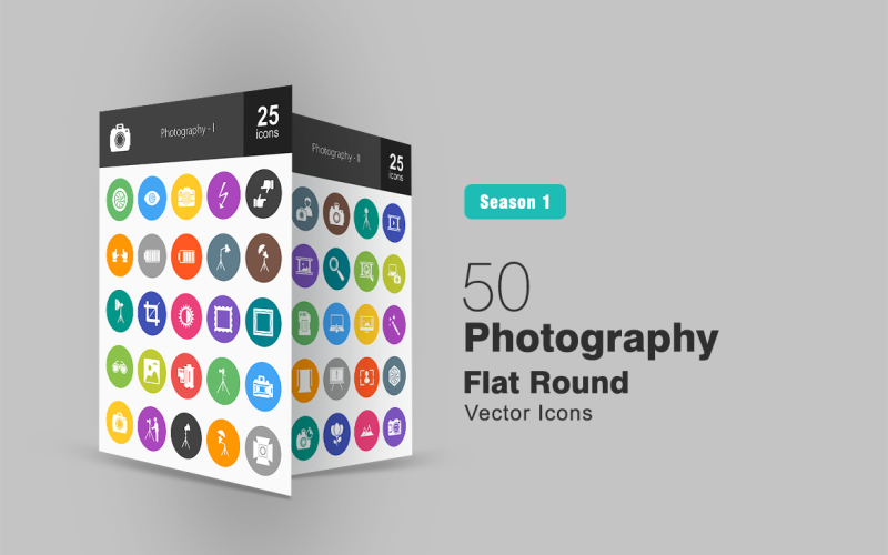 Download Набор иконок "50 Photography Flat Round Icon Set" / 50 Photography Flat Round Icon Set - Набор иконок на тему графика photography icon photo camera flash focus battery light crop contrast frame glasses image film photographer picture edit zoom iconbunny