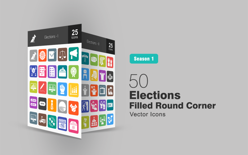 50 wybory wypełnione Round Corner Icon Set
