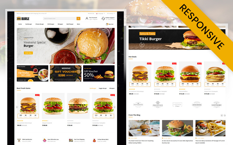 Burge - Адаптивний шаблон OpenCart магазину швидкого харчування