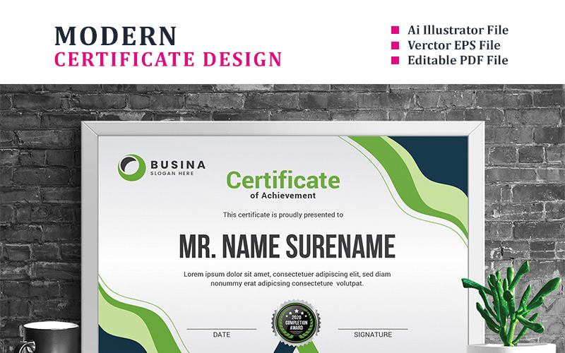 Download Шаблон сертификата "Corner Wave Certificate Template" / Corner Wave Certificate Template - Шаблон сертификата на тему графика achievement appreciation award diploma completion acknowledgement certificates eyelash nail extension modern luxury rainbow professional training red blue gold green yellow