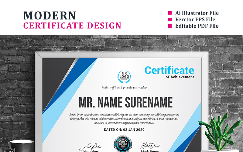 Download Шаблон сертификата "Minimal Triangle Shape Certificate Template" / Minimal Triangle Shape Certificate Template - Шаблон сертификата на тему графика achievement appreciation award diploma completion acknowledgement certificates eyelash nail extension modern luxury rainbow professional training red blue gold green yellow