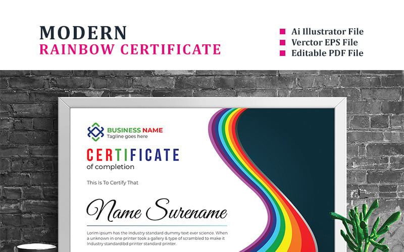 Modelo de certificado de design de cores do arco-íris