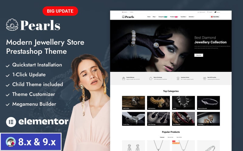 Thème PrestaShop Responsive pour boutique de bijoux Pearls