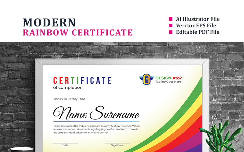 Download Шаблон сертификата "Rainbow Certificate Template" / Rainbow Certificate Template - Шаблон сертификата на тему графика achievement appreciation award diploma completion acknowledgement certificates eyelash nail extension modern luxury rainbow professional training red blue gold green yellow