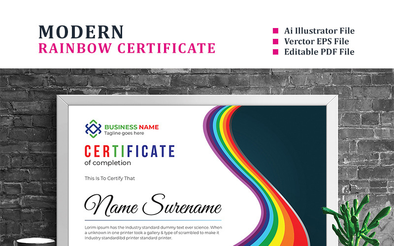 Download Шаблон сертификата "Rainbow Color Design Certificate Template" / Rainbow Color Design Certificate Template - Шаблон сертификата на тему графика achievement appreciation award diploma completion acknowledgement certificates eyelash nail extension modern luxury rainbow professional training red blue gold green yellow